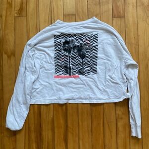 Hollister California White Long Sleeve Graphic Crop Top Palm Tree XS
